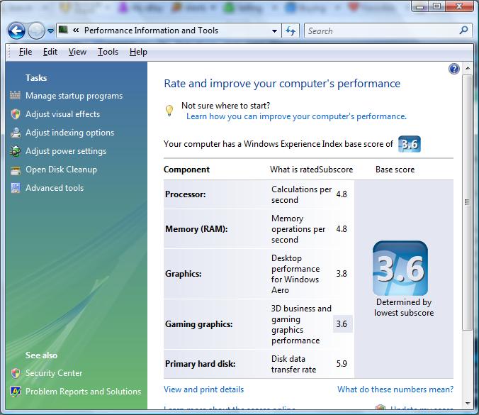 System Stats Per Vista Settings